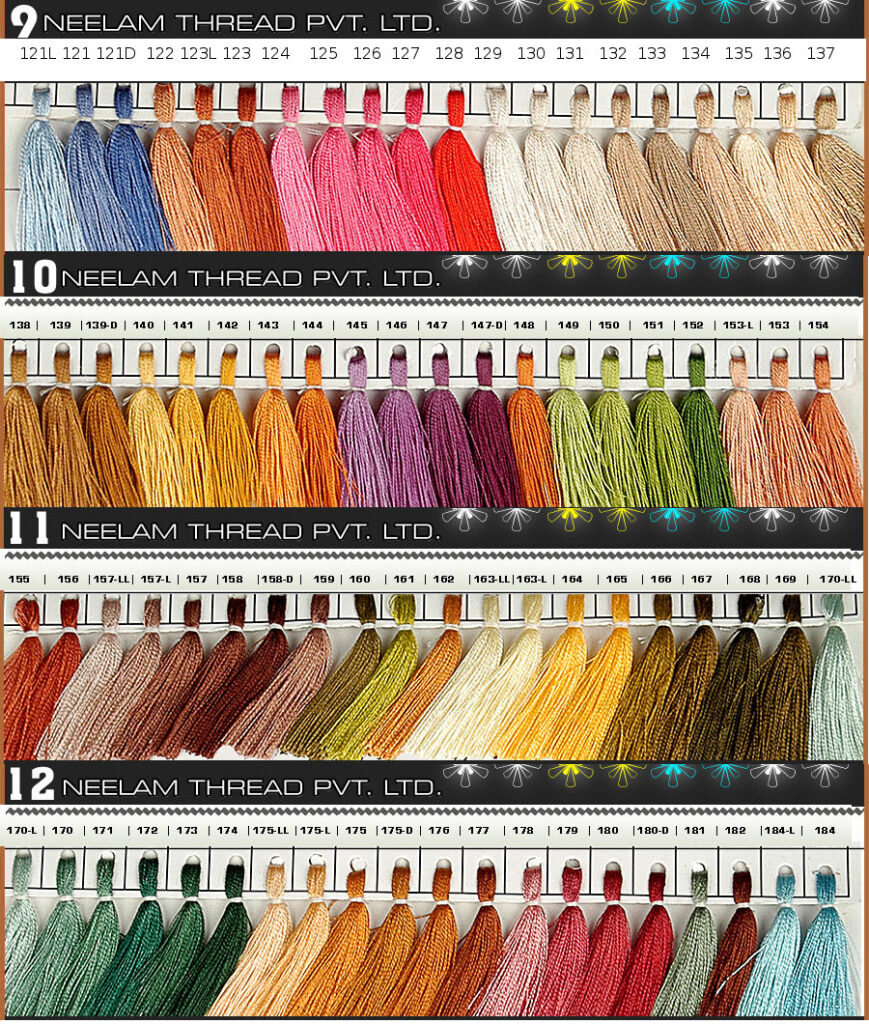 Dyed Pashmina threads in multiple natural shades arranged for weaving